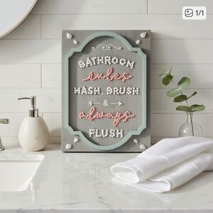 Charming Pale Green and Pink Bathroom Wall Sign